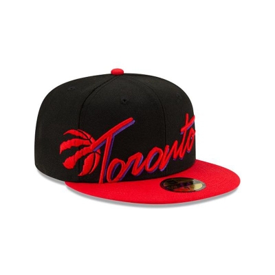 Black Toronto Raptors Hat - New Era NBA Cursive 59FIFTY Fitted Caps USA5172064